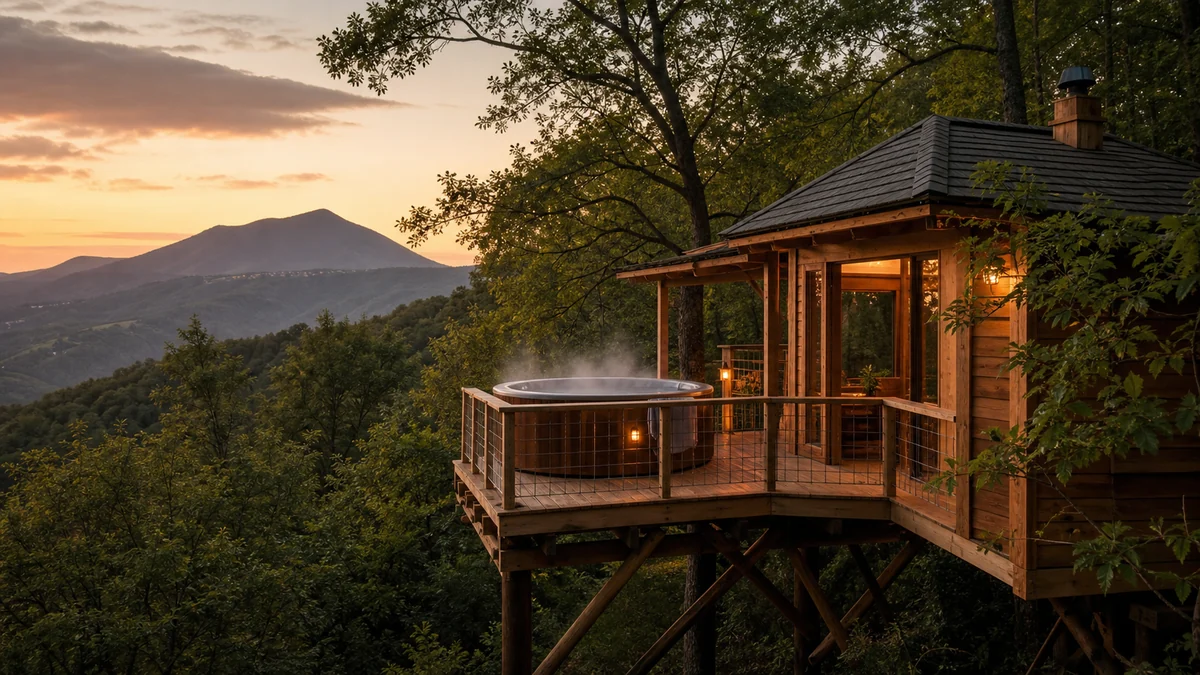Cabane dans les arbres avec bain chaud en terrasse en Auvergne-Rhône-Alpes