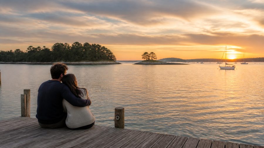Ambiance romantique inspirée du Golfe du Morbihan au coucher du soleil