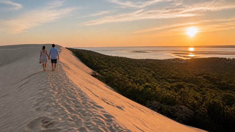 Ambiance romantique inspirée de la Dune du Pilat et du bassin d'Arcachon au coucher du soleil