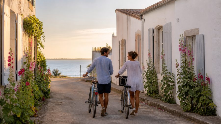 Ambiance romantique inspirée de l'Île de Ré entre ruelles blanches et vélos