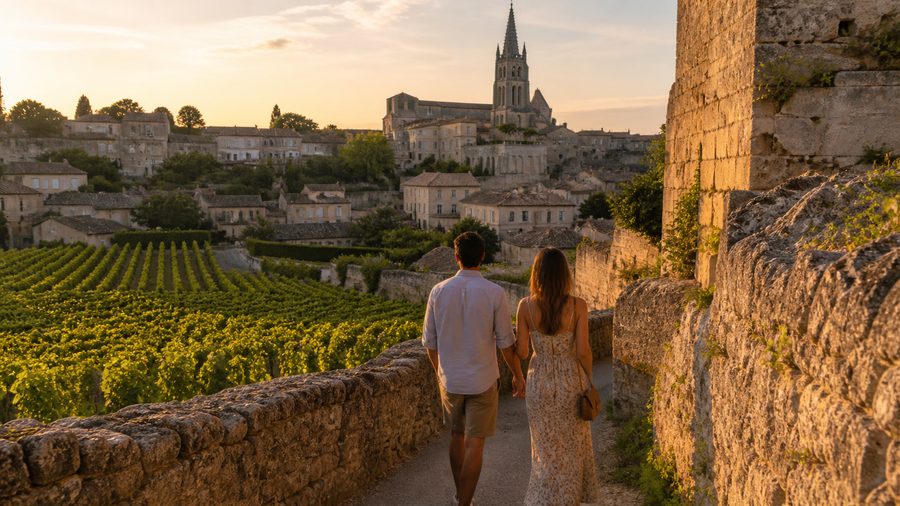 Ambiance romantique inspirée de Saint-Émilion entre village médiéval et vignes