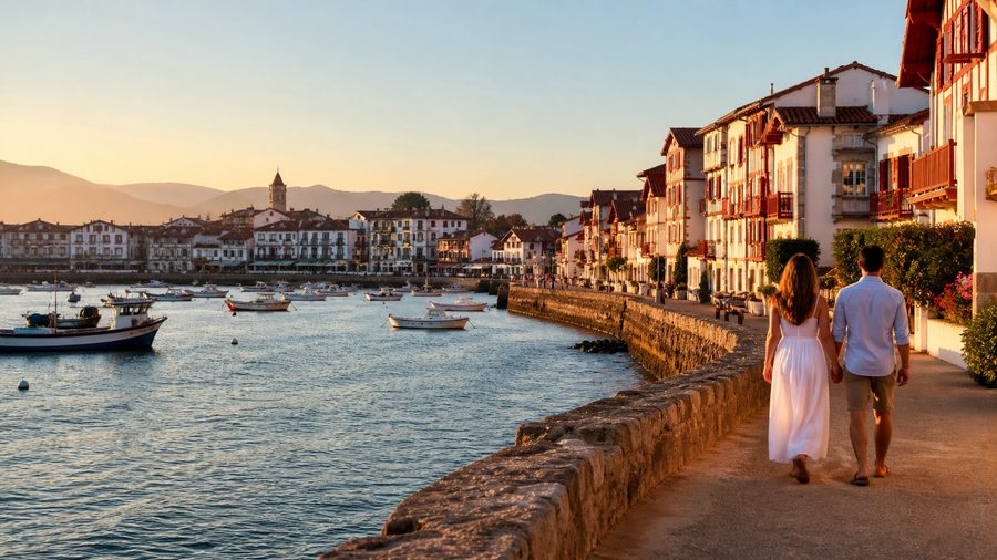 Ambiance romantique inspirée de Saint-Jean-de-Luz et de sa baie au soleil couchant