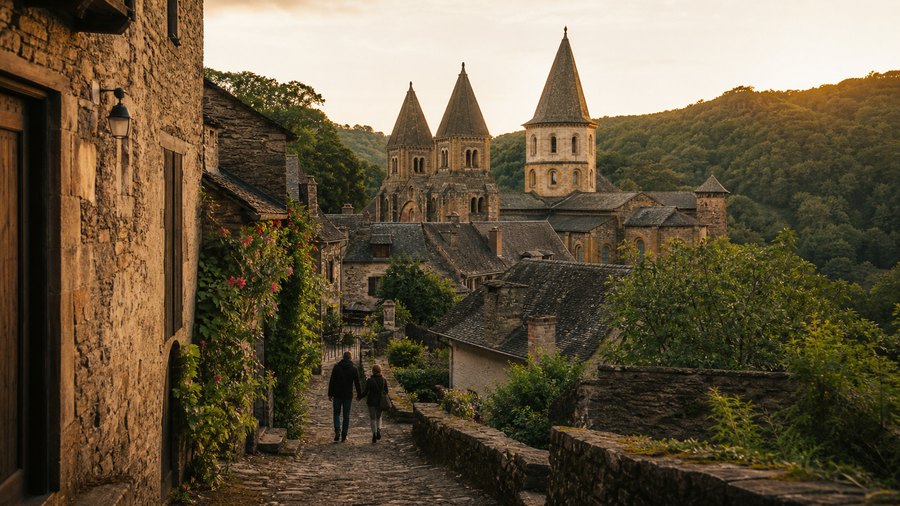 Ambiance romantique inspirée du village de Conques en Aveyron