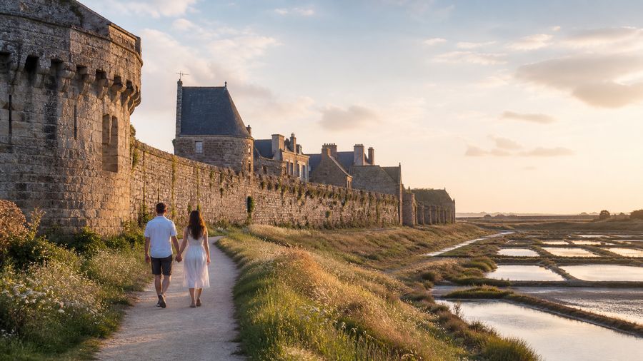 Ambiance romantique inspirée de Guérande entre remparts médiévaux et marais salants