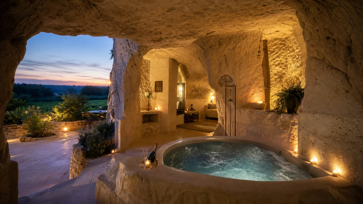 Illustration du guide Top 5 des maisons troglodytes avec spa ou jacuzzi en France
