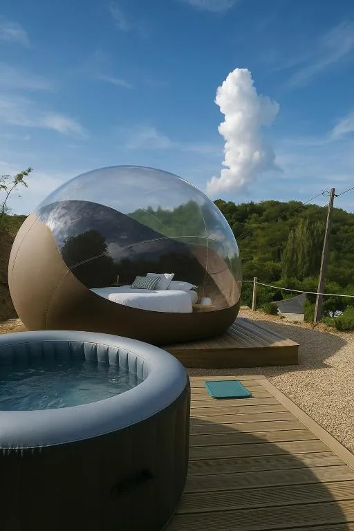 Les bulles du Gourg avec spa ou jacuzzi, Lassouts, Aveyron