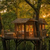 Cabane perchée romantique avec spa privatif en forêt