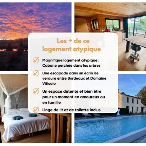 Cabane dans les arbres Cabane perchée - lac privé, spa & nature en Gironde avec sauna