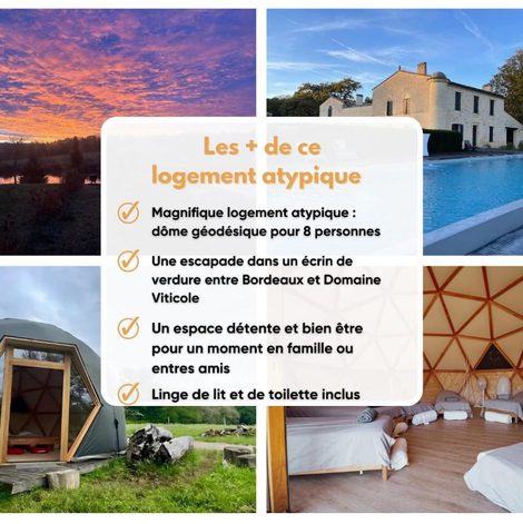 Dôme Évasion nature, dômes & lac privé près Bordeaux en Gironde avec piscine